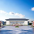 Campus Main School Building Showcasing Symmetrical Design Columned Portico And Spacious Front Plaza