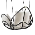 Comfortable Modern Hanging Chair With Black Frame And Beige Cushions