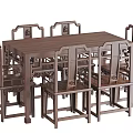 Chinese Style Solid Wood Dining Table Set With Carved Chairs And Classic Design 3d model