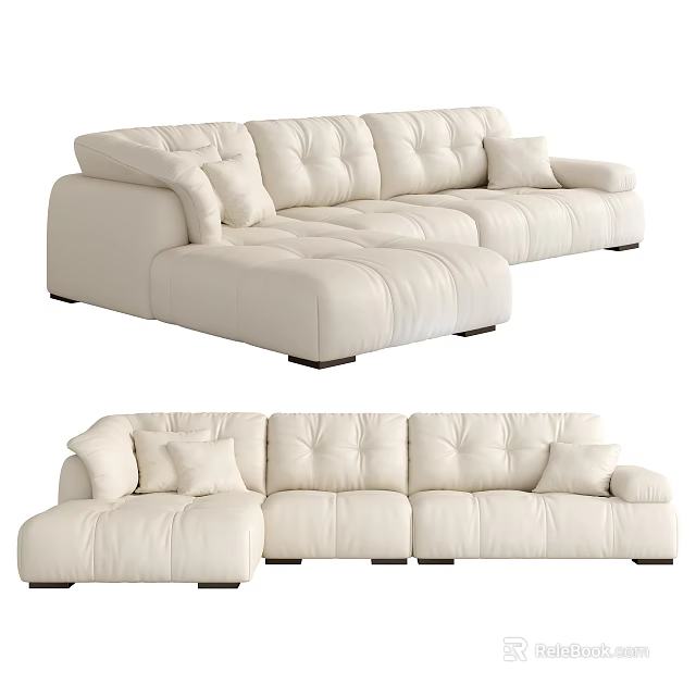 White Leather Sectional Sofa Modern Design With Plush Cushions And Spacious Seating 3d model