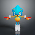 Blue Hedgehog Character With Yellow Belly Red Gloves And White Shoes Standing With Spread Arms