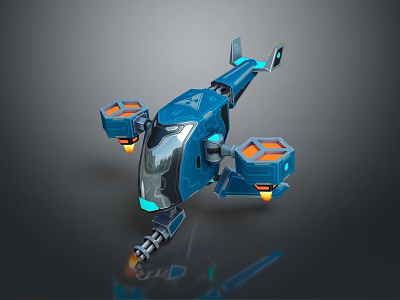 Futuristic Blue Flying Vehicle With Hexagonal Thrusters Orange Accents And Transparent Cockpit 3d model