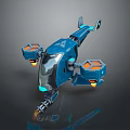 Futuristic Blue Flying Vehicle With Hexagonal Thrusters Orange Accents And Transparent Cockpit