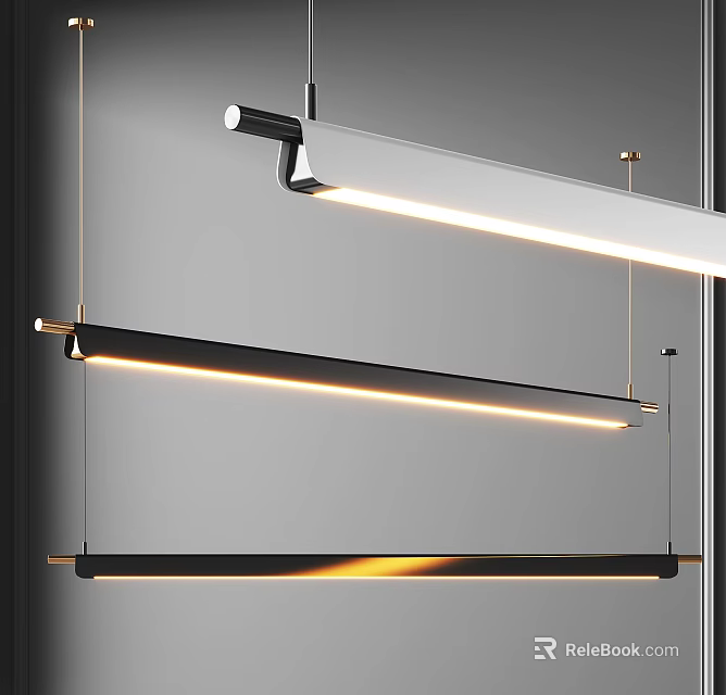 Modern Linear Pendant Lighting Fixtures With Sleek Metal Frame And LED Illumination 3d model 
