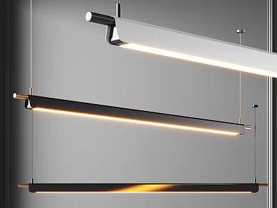 Modern Linear Pendant Lighting Fixtures With Sleek Metal Frame And LED Illumination 3d model