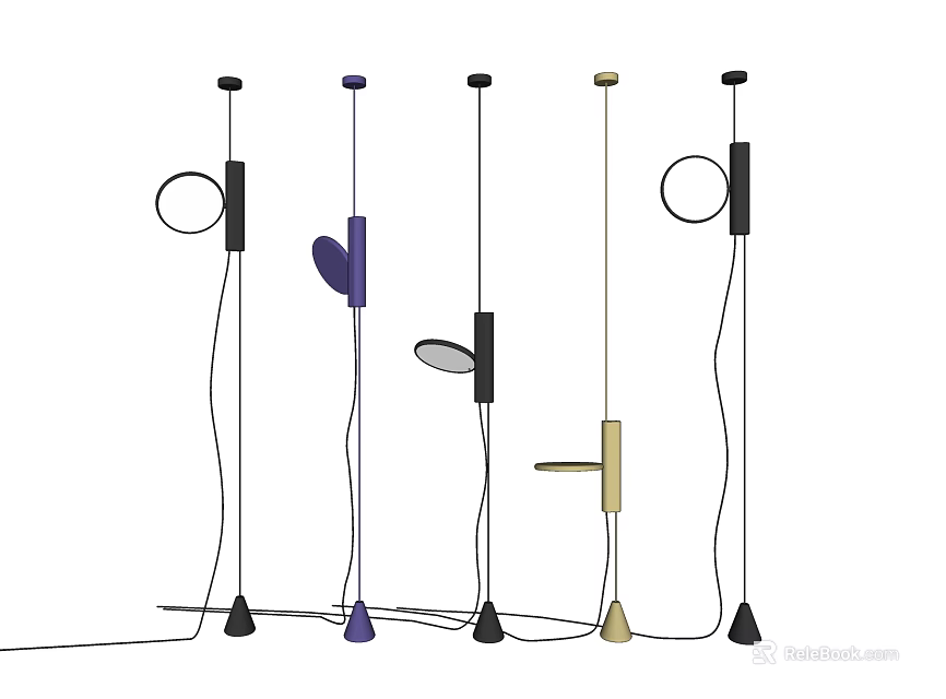 Modern Minimalist Pendant Lights With Various Shapes And Colorful Designs For Interior Decor 3d model 