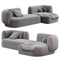 Modern Light Gray Sectional Sofa With Cozy Cushions And Throw Blanket 3d model