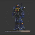 Blue Mecha Robot Figure Standing On White Base With Yellow Red Details