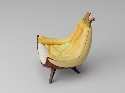 Unique Banana Shaped Single Sofa in Yellow with Peeled Design and Wooden Legs 3d model