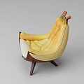 Unique Banana Shaped Single Sofa in Yellow with Peeled Design and Wooden Legs