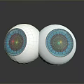 Two White Eyeball Models with Blue Irises and Black Pupils on Reflective Surface 3d model
