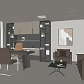 Spacious Modern Office Interior With Desk Chairs Bookshelves And Floor to Ceiling Windows