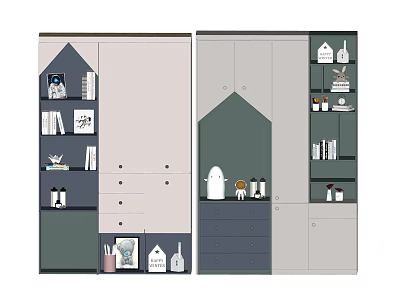 Modern Bookcase with Open Shelves Drawers Neutral Color Design and Decorative Items 3d model