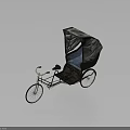 Vintage Bicycle Rickshaw With Black Canopy White Background And Shadow Detail