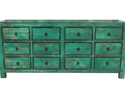 Vintage Distressed Green Entryway Console Cabinet With Multiple Storage Drawers 3d model