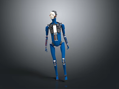 Blue Mechanical Robot Character Design With White Head And Articulated Joints 3d model