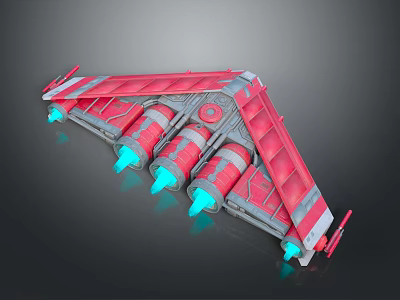 Futuristic Red And Gray Spacecraft With Blue Thrusters For Cosmic Exploration 3d model