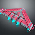 Futuristic Red And Gray Spacecraft With Blue Thrusters For Cosmic Exploration