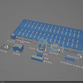 Large Industrial Factory With Blue Steel Roof Loading Area And Industrial Equipment