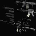 Detailed Modern Tactical Rifles With Barrel Magazine Stock Grip And Accessories