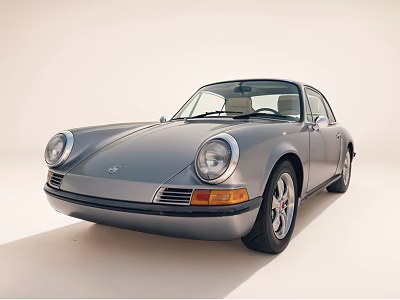 Silver Porsche Classic Sports Car With Vintage Design Sleek Body And Round Headlights 3d model