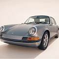 Silver Porsche Classic Sports Car With Vintage Design Sleek Body And Round Headlights