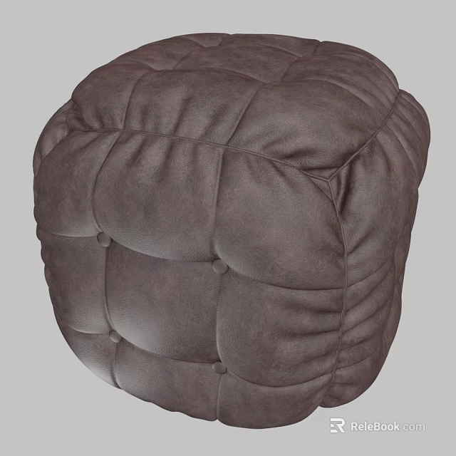 Plush Dark Gray Tufted Ottoman with Soft Leather Upholstery and Modern Design 3d model 