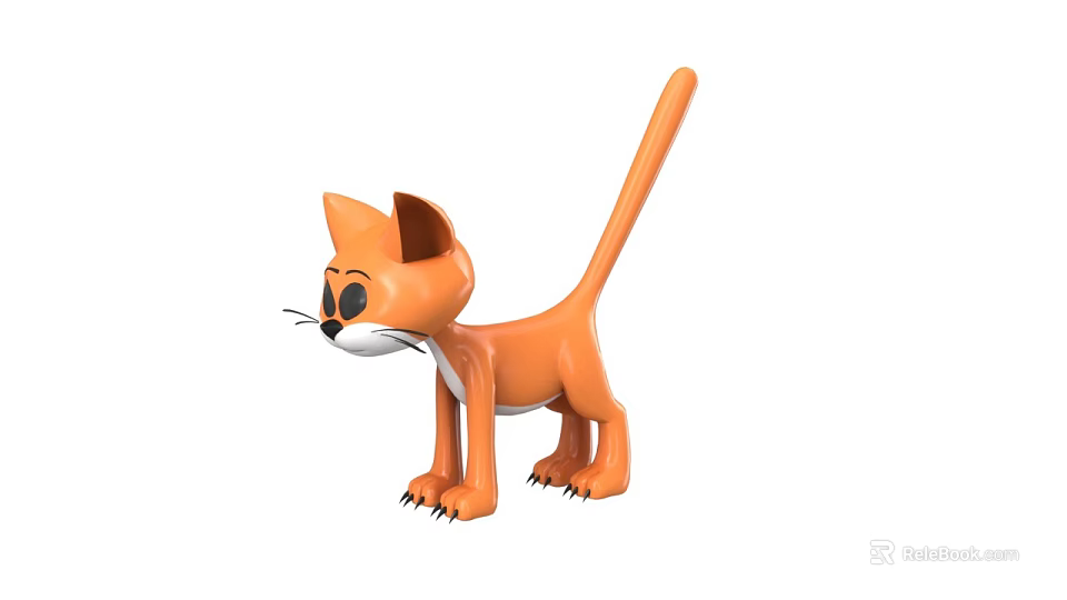 Orange Reptile Toy Figure With Long Tail Pointed Ears And Black Claws 3d model 