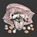 Easter Themed Scene With Woman In Pink Robe And Rabbit Ears Surrounded By Decorated Eggs
