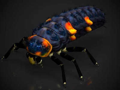 Colorful Reptile With Blue And Orange Markings On Black Spiky Body And Legs 3d model