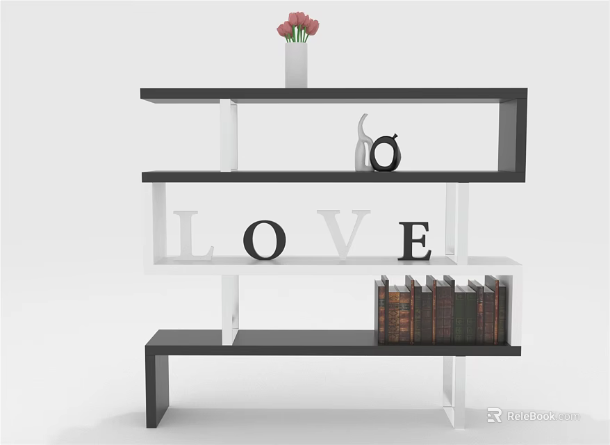 Modern Bookshelf Design With Pink Flower Vase Letter Decor LOVE Letters And Books 3d model 