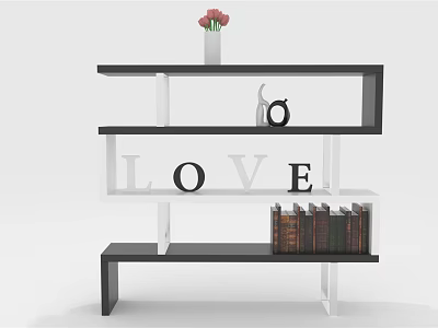 Modern Bookshelf Design With Pink Flower Vase Letter Decor LOVE Letters And Books 3d model