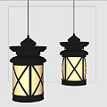Two Modern Black Pendant Lights With Cross Lattice White Shades Design