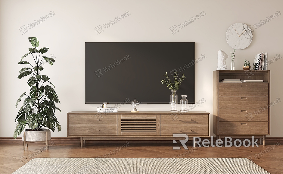 Nordic TV Cabinet Side Cabinet TV Book Decoration Floor-Standing Potted Plant model