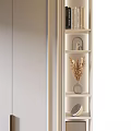 Modern White Wardrobe With Vertical Strip Handles And Side Display Shelves