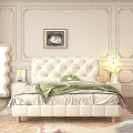Modern Cream White Tufted Upholstered Double Bed For Cozy French Style Bedroom Interior Design