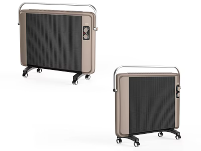 Two Beige Electric Heaters With Wheeled Base Grid Panel And Control Panel 3d model