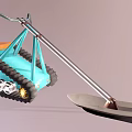 Blue Caterpillar Tracked Mechanical Device With Shovel And Yellow Arrow