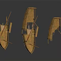 Three Vintage Traditional Wooden Boats with Oars Handcrafted on Dark Background