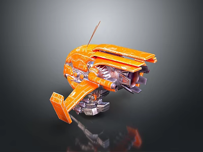 Orange Sci-Fi Mechanical Device With Complex Structure Texture And Shiny Surface On Dark Background 3d model