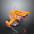 Orange Sci-Fi Mechanical Device With Complex Structure Texture And Shiny Surface On Dark Background 3d model