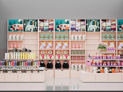 Colorful Retail Store Interior With Shelves Of Teddy Bears Cosmetics And Decorative Items 3d model