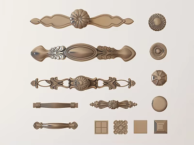 Decorative Door Handles with Various Intricate Designs and Antique Styles for Home Decor 3d model