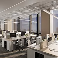 Modern Office Reception Design With Marble And Wooden Desk Glass Partitions And City View