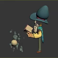 Cartoon Man With Blue Hat Red Accent Beard Holding Open Book And Floating Green Glowing Particles