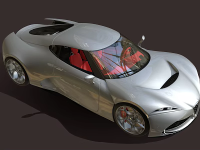 Silver Sports Car With Sleek Aerodynamic Design Transparent Roof And Red Leather Seats 3d model