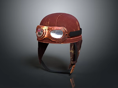 Vintage Leather Aviator Helmet With Copper Goggles And Brown Retro Design 3d model