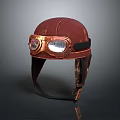 Vintage Leather Aviator Helmet With Copper Goggles And Brown Retro Design