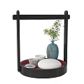 Modern Daily Living Items Display with Vase Flowers and Containers on Tray Rack