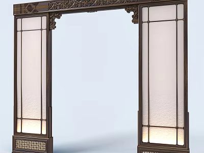 Chinese Style Carved Archway with Intricate Patterns Glass Panels and Bottom Lighting 3d model